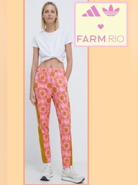 NWT!☀️Farm Rio x Adidas Tiro Track Jogger Pants Sz SMALL Semi Pink Glow